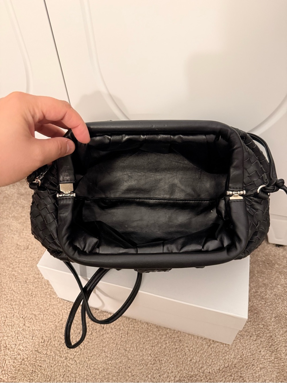 Anthropologie Black Woven Leather Wristlet Clutch - Picture 4 of 6
